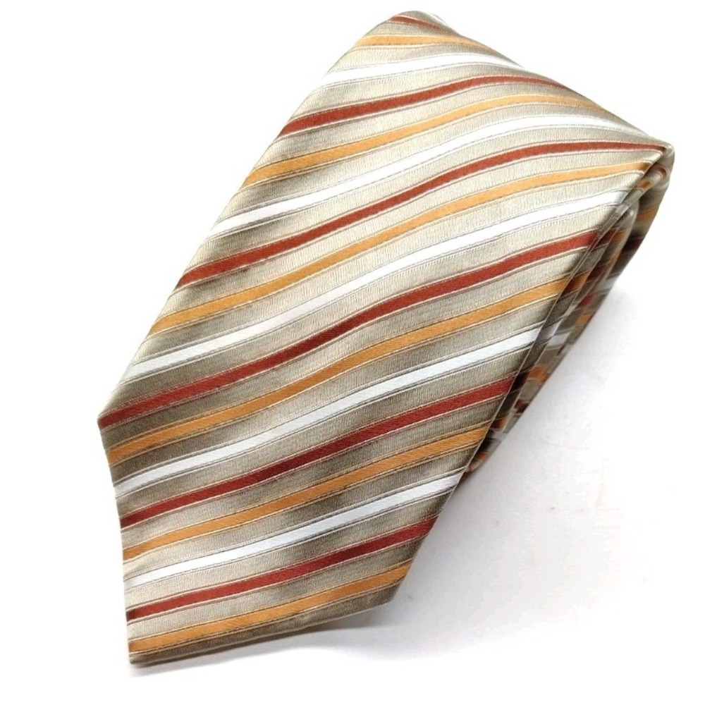 Geoffrey Beene‎ Men's Necktie Tie Silk Pink Burgundy,peach Stripe Satin Finish
